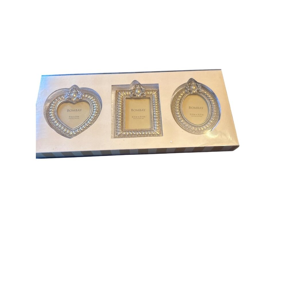 Set Of 3 Bombay Antique Gold-Brushed Picture Frames In Heart Oval & Rectangle Sh